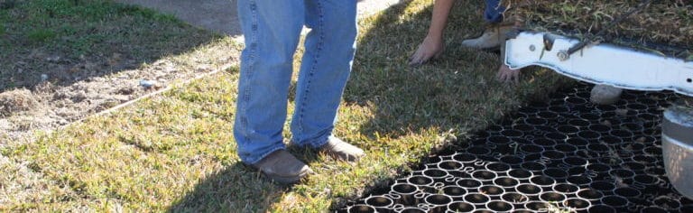 Contractor standing on TRUEGRID while sodding grass