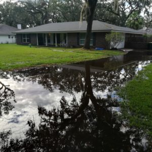 Image of a flooded driveway after a rainstorm