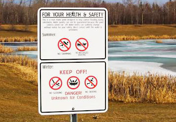 Image of Detention Pond warning signs