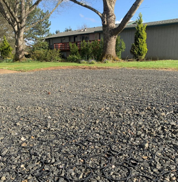 Driveway installation with permeable pavers.