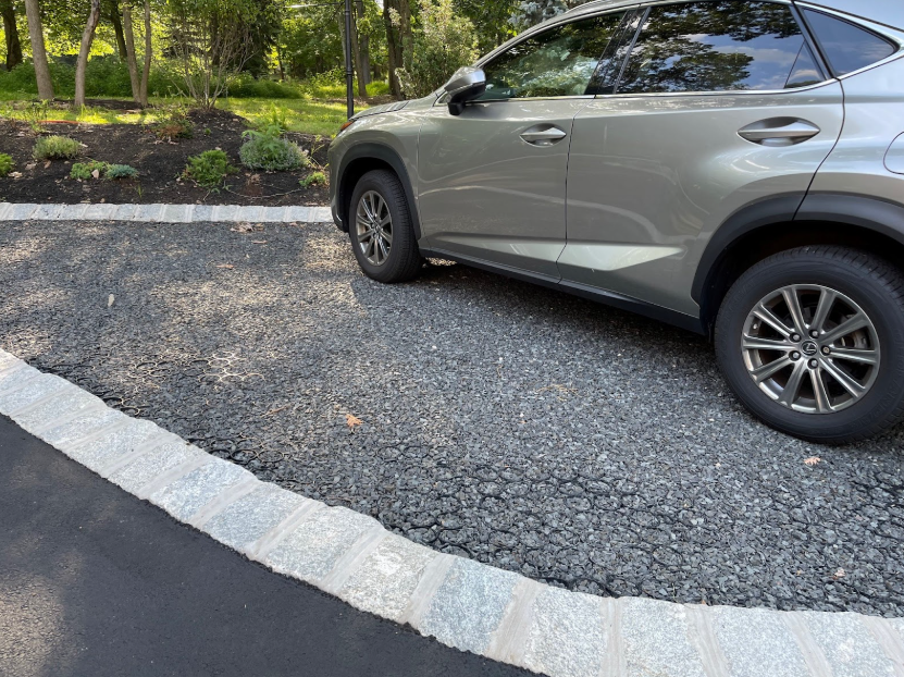 TRUEGRID permeable parking bays/stalls at a condo complex.