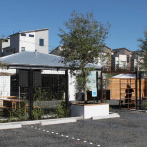 Urban parking area using permeable pavers for drainage and erosion control.