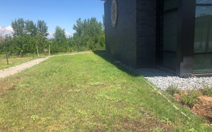 Native grass infill of a grid paver for a fire lane / emergency access, stormwater drainage and erosion control.